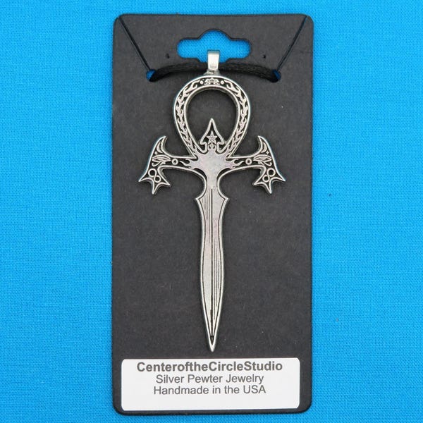 Elder Vampyre Vampire Ankh Necklace: (Large) Handmade Solid Cast Metal Pendant