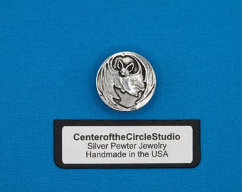 Vampire Bat Button: (13/16 inch) Handmade Victorian Silver Pewter Gothic Sew On accessory