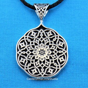 Intricate Handmade Silver Pewter Mandala Necklace Sacred Geometry Pendant with Choice of Necklace Cord and Length Perfect Gift for Yogis