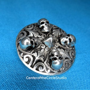 Skull Button 1  1/16 Best Skull Button Handmade Solid Cast Silver Pewter Metal Four Human Skull Sewable Sew on Shank Replacement Coat Button