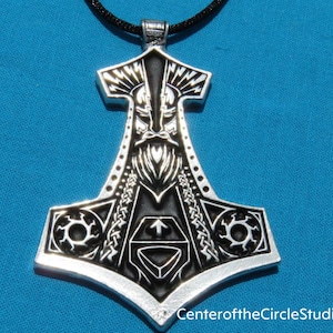 Large Thor&#39;s Hammer (Mjölnir) Necklace, Handmade Cast Silver Pewter Metal Mjolnir Pendant, Norse Mythology Necklace