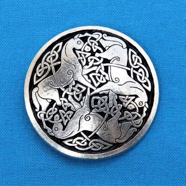 1.5" Celtic Horses Epona Stud Backed Jewelry, 3 Horse Concho