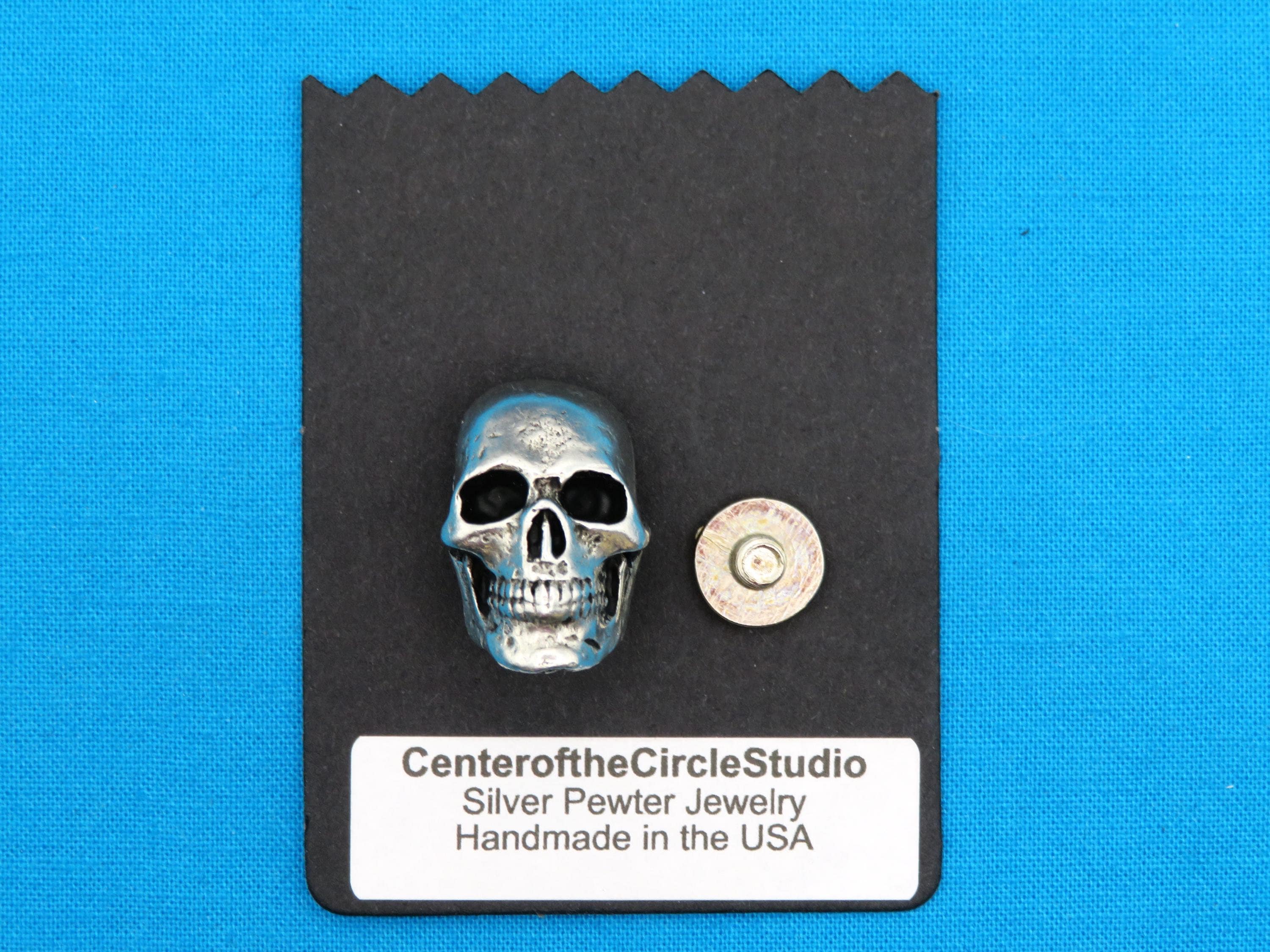 Skull Concho, Entirely Handmade Full Face Skull Cast Silver Pewter Metal Chicago Screw Concho, Great for Leather Projects, Saddle Bags