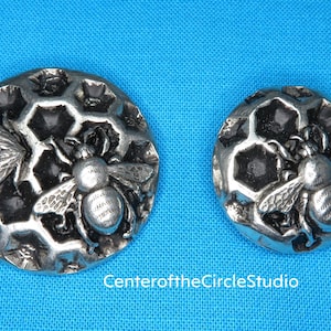 Bee Flower Button: (2 sizes) Handmade Cast Metal Decorative Bee on Honeycomb Sew On Shank Clothing Accessory, Bee Lovers Gift, Sweater