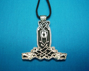 Thor's Hammer Wolves Necklace Viking Pendant Small