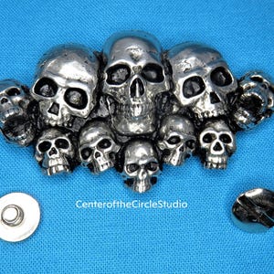 Stacked Skulls Concho: (2-1/2 inches wide) Handmade Cast Silver Pewter Stacked Human Skull Thread Lock Chicago Screw