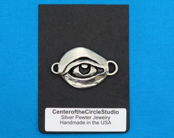 Lover's Eye Pendant Connector: Victorian Jewelry Charm (Handmade in Silver Pewter)