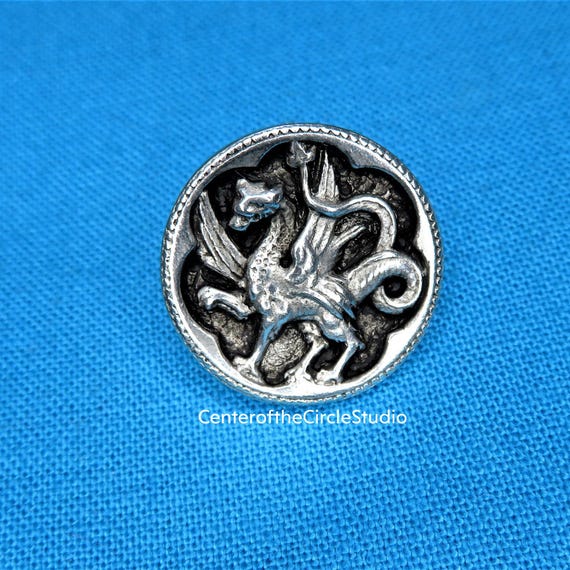 Griffin Dragon Button 11/16" Small Gryphon Griffon Handmade Cast Silver Pewter Sew On Sewable Costume Shirt Garb Cosplay Vest Button