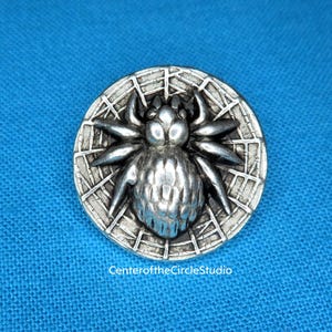 May include: A silver-toned spider charm with a detailed web design. The spider is in a raised, three-dimensional design.