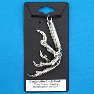 Left Crow&#39;s Claw Necklace Goblincore, Handmade Solid Silver Pewter Metal Cast Crow&#39;s Foot Necklace Pendant, Great Crow Lovers Gift