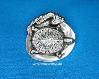 Turtle on a Shell Button: Handmade Solid Cast Silver Pewter Metal Sea Turtle Sewable Clothing, Costume, Blazer Button