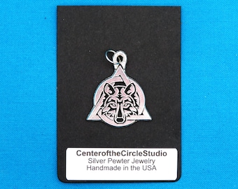 Therian Tribal Wolf Charm: Handmade solid Silver Pewter Theta Delta