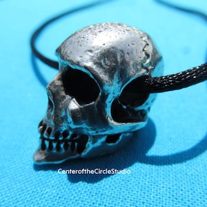 Skull Bead: (3/4 inch Horizontal Hole) Detailed Handmade Silver Pewter Craft Accessory