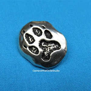 Large Wolf Track Button, 1 1/16&quot;, Large Wolf Paw Print Handmade Silver Pewter Replacement Clothing, Costuming, Coat, Shirt Sew On Button