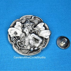 Fairy Concho 1 1/4&quot; Fairycore Fairy Core Fey Fae Entirely HANDMADE Silver Pewter Solid Cast Metal Victorian Concho