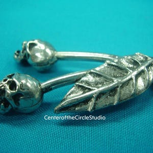 Skull Cherries Necklace: Handmade Cast Silver Pewter Metal Human Skull Pendant