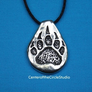 Rustic Bear Paw Necklace: Hand Sculpted Solid Silver Pewter Talisman