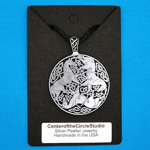 Epona Tri Celtic Horses Necklace, Large Handmade Cast Silver Pewter Metal 3 Horse Epona Celtic Horses Necklace Pendant Horse Lovers Gift