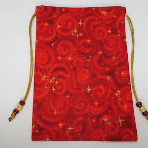 Jumbo Red Celestial Silk Lined Tarot Bag, Handmade Silk Lined Tarot Pouch