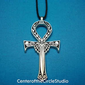 Small Gothic Style Vampire Ankh Necklace, Gothic Vampire Ankh Jewelry Handmade in Solid Cast Silver Pewter Metal