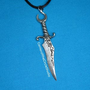 Handmade Dagger Necklace: Silver Pewter Sword Pendant with Moon Detail