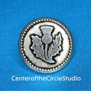 Scottish Thistle Button, 3/4&quot; Metal, Round Scottish Thistle Clothing Button, Handmade Thistle Flower Button