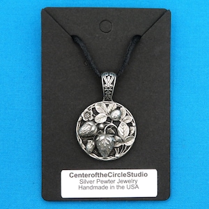 Strawberries Pendant, Strawberry Necklace, Handmade Cast Silver Pewter Victorian Reproduction Necklace with Strawberries, Great Gift