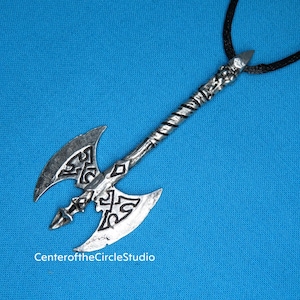 Battle Axe Necklace, Individual Handmade Cast Silver Pewter Metal Battle Axe Necklace Pendant