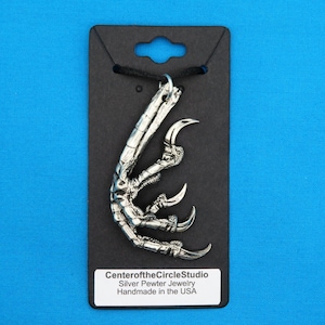 Right Crow's Claw Goblincore Necklace, Handmade Cast Silver Pewter Right Crow's Foot Talisman Necklace, Great Crow Lovers Gift