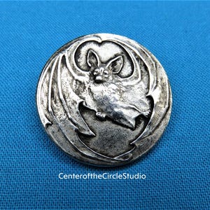 Vampire Bat Button: (1-1/16 inch) Large Handmade Sew On Gothic Victorian Style Silver Pewter