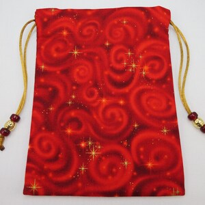 Celestial Swirls Red Silk Lined Tarot Bag, Tarot Pouch, Handmade 5 x 7