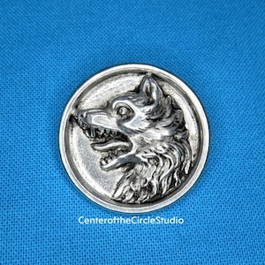 Wolf Button: (15/16 inch) Handmade Cast Metal Sew On Button, Great Costume Replacement Coat Shirt Button for Wolf Lovers