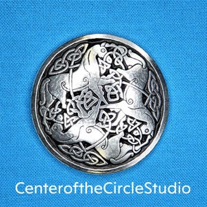 Tri Celtic Horses Button: (1-1/2 inch) Handmade Silver Pewter Metal Irish Epona Sew On Accessory