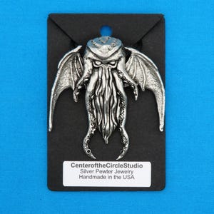 Winged Cthulhu Necklace, Cthulhu in Flight Individually Handmade Cast Silver Pewter Metal Necklace Jewelry, The Great Old One