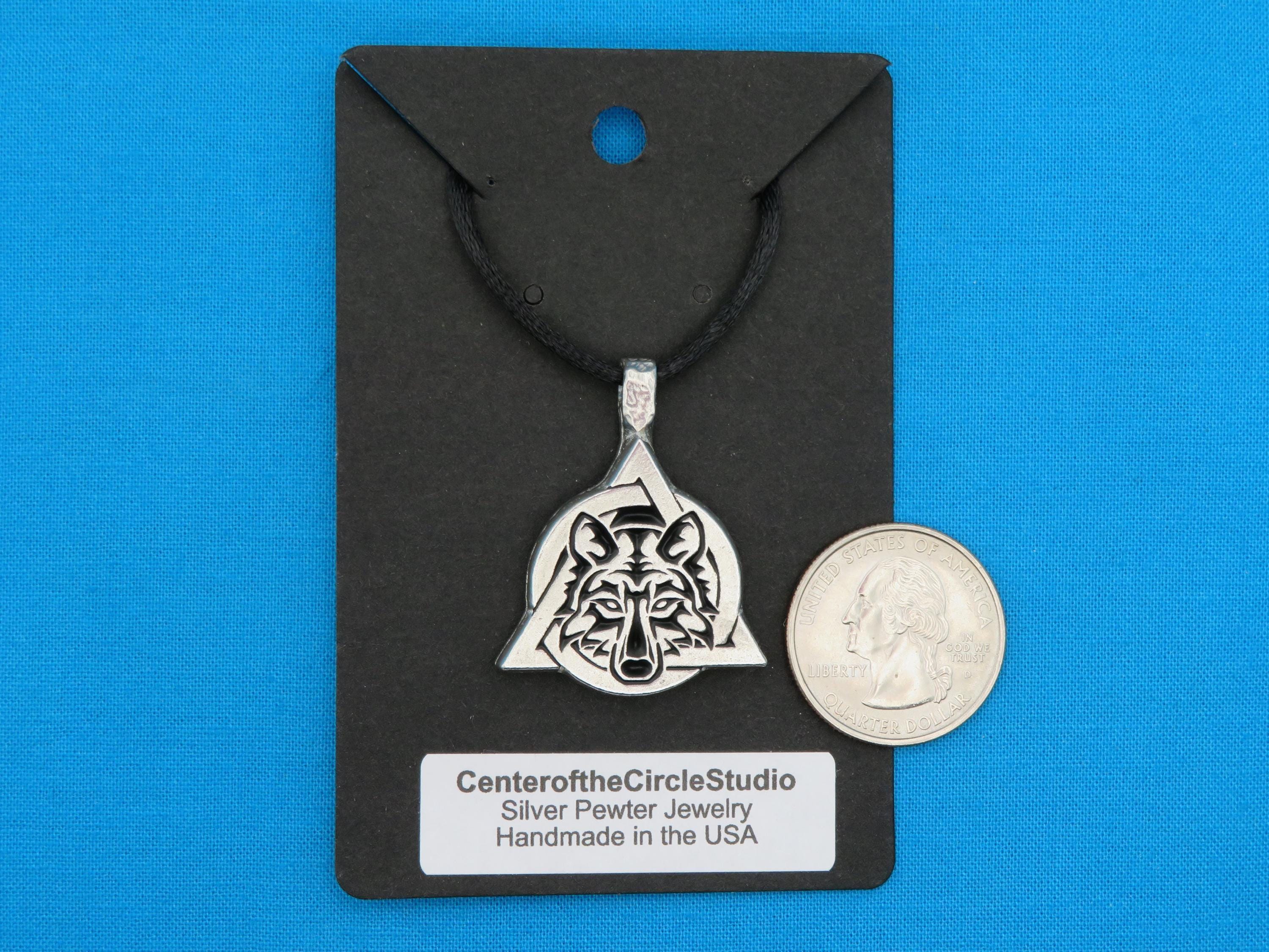 Therian Tribal Wolf Necklace: (small) Handmade Solid Silver Pewter