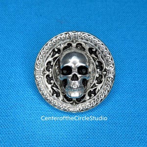 Elegant Skull Button: (7/8 inch) Handmade Silver Pewter Metal Shank Back Sew-On Accessory