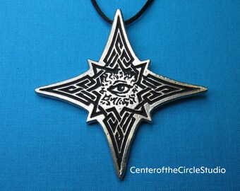 Large Illuminati All Seeing Eye Necklace, Handmade Cast Silver Pewter Necklace Pendant
