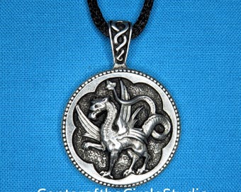 Griffin Necklace: Handmade Solid Cast Silver Pewter Pendant