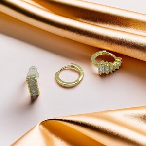Dainty Gold Earrings Set 3pcs , Everyday Gold Hoops, Sparkling Crystal Studs, Chic Jewellery, Fashion Design.