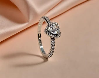 Elevated Heart Ring, Elegance with Beautiful Clean Lines, Trendy Hand-Finished Silver Crown Ring, Adorned with Rhinestones.