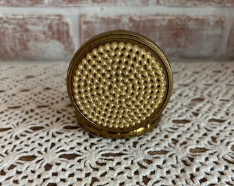 Vintage 1950&#39;s-1960&#39;s Faux Pearl Brass Compact