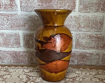 Royal Haeger Earth Wrap Vase | Mid Century Modern Drip Glaze Pottery | Brown Mustard Ceramic 1960s 1970s Decor