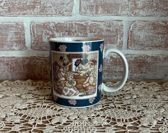 Vintage 1996 Lang & Wise Teddy Bear Mug Nita Showers Hats for Teddy Coffee Cup Cottagecore