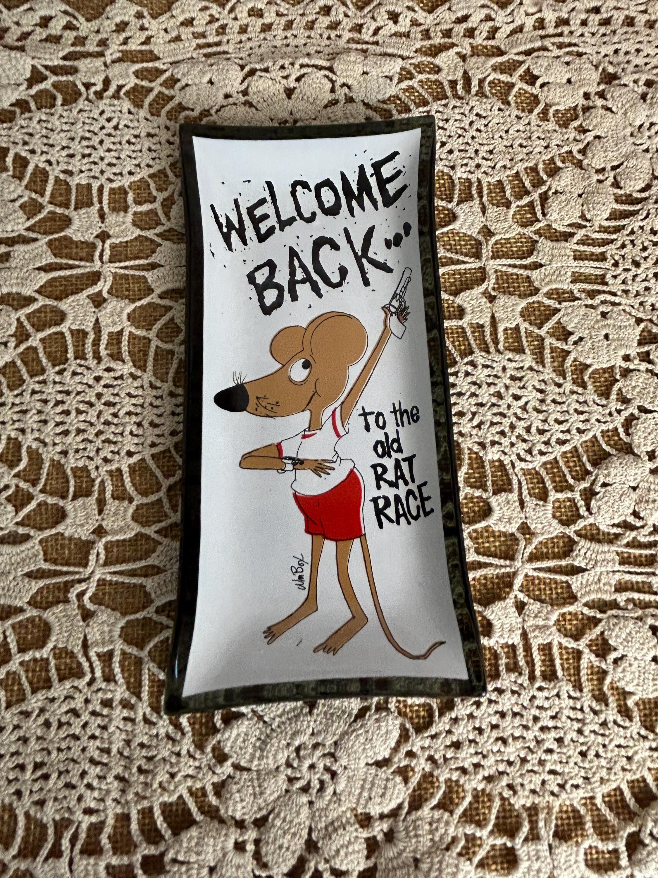 Vintage 1960s Houze Art Glass Trinket Tray • “welcome Back to the