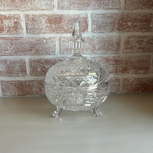 Vintage Mid Century Indiana Glass Co. Cut Glass Footed Candy Bowl/Dish with Lid