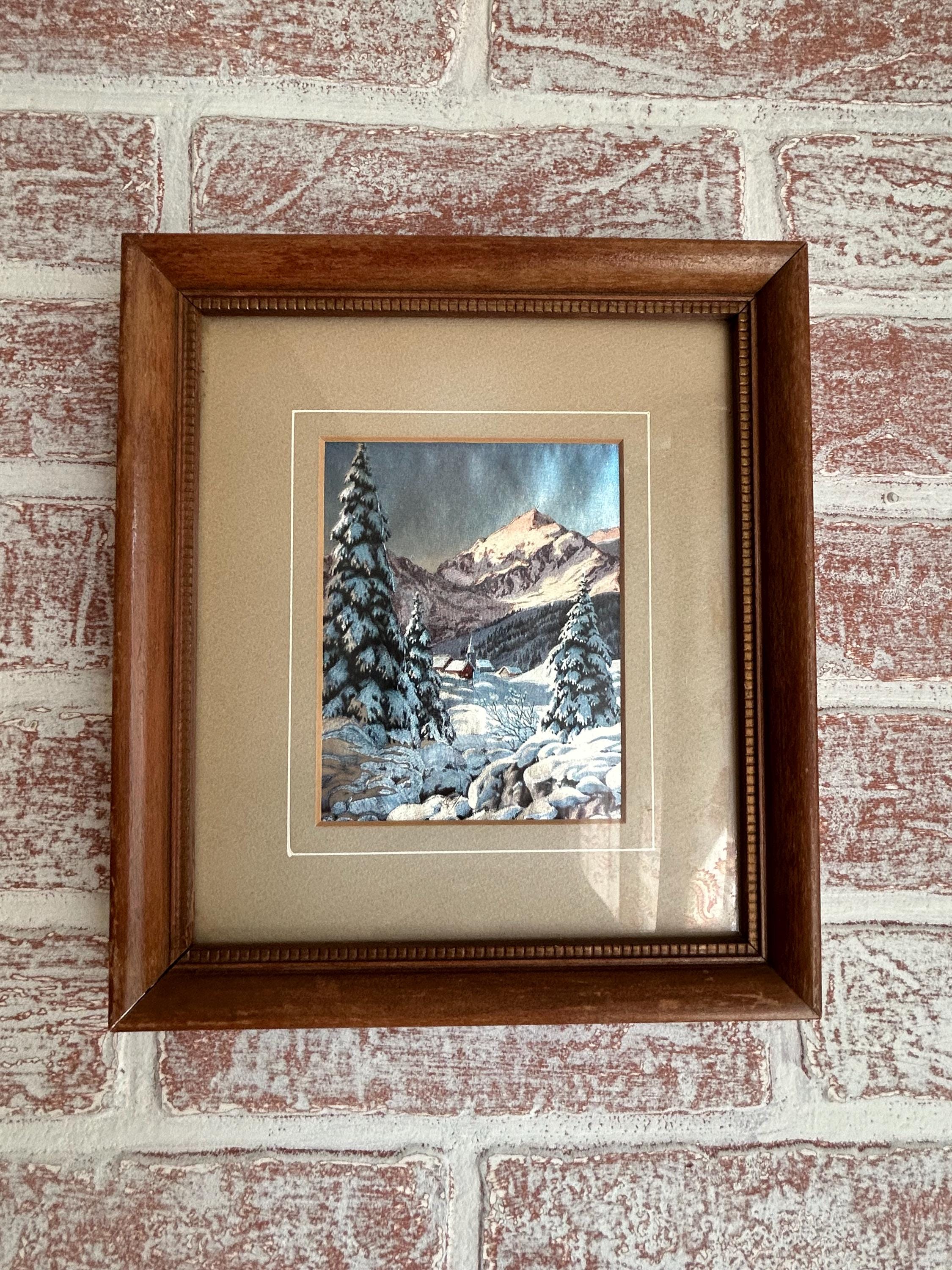Vintage 1950s-1960s Foil Winter Scene Wall Art – Framed Metallic