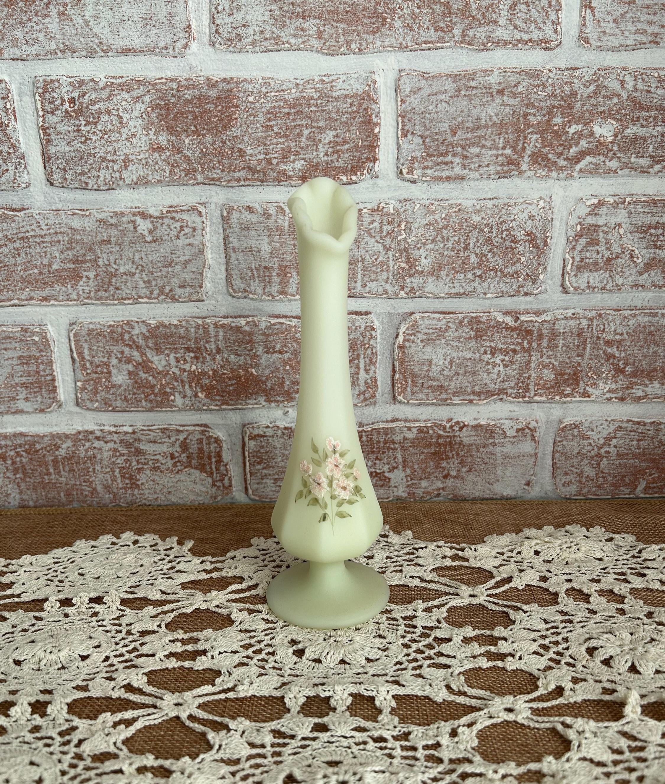 Fenton Custard Uranium Glass Vase Hand Painted - Etsy