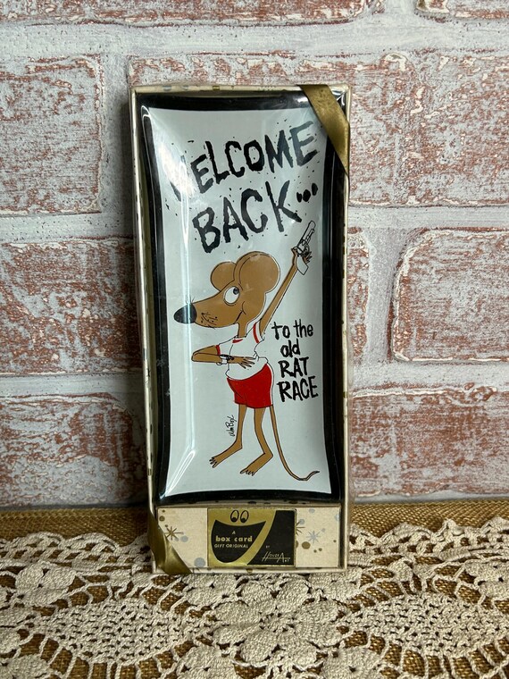 Vintage 1960s Houze Art Glass Trinket Tray • “welcome Back to the