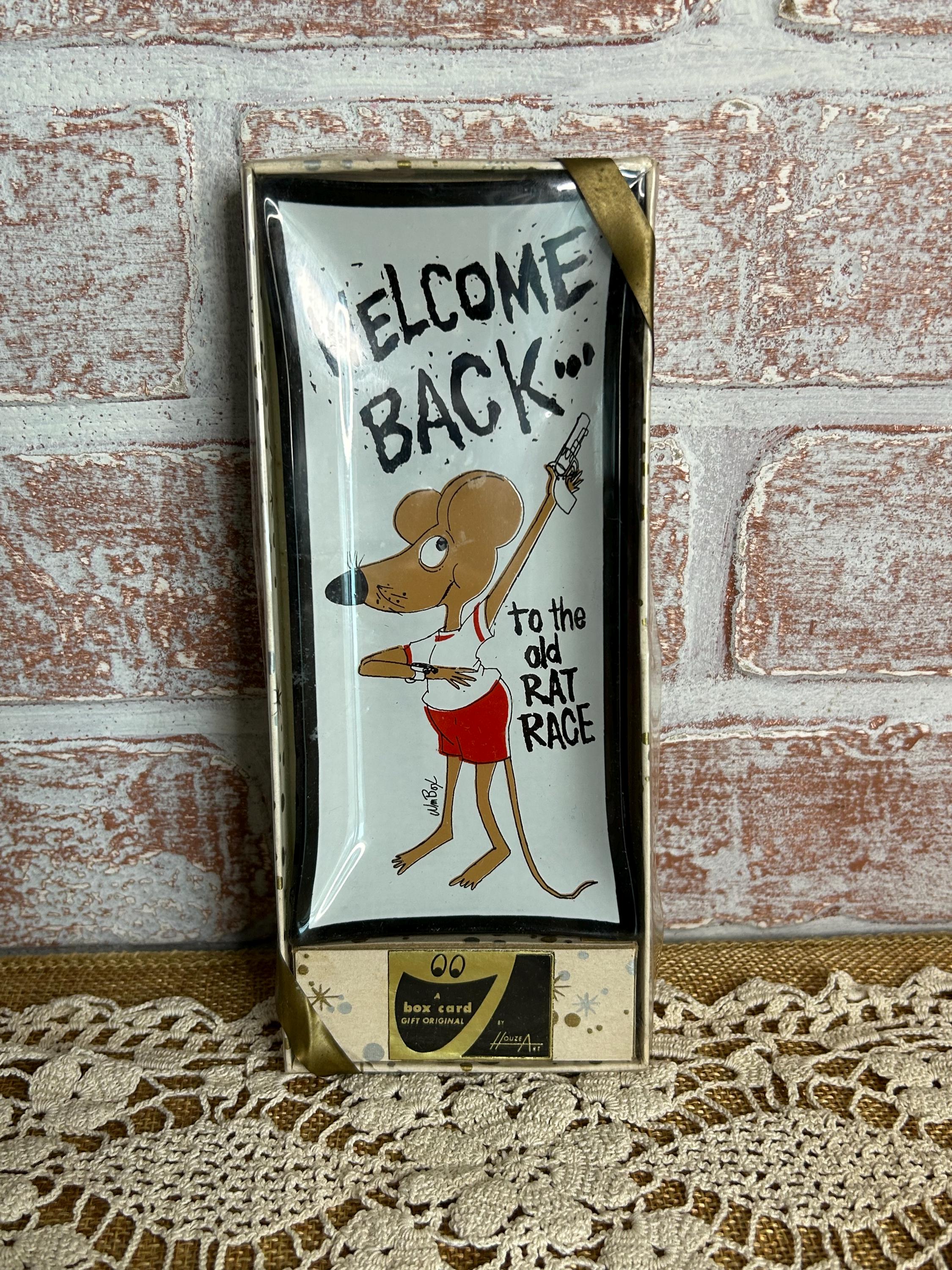 Vintage 1960s Houze Art Glass Trinket Tray • “welcome Back to the