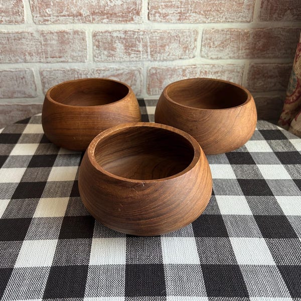 Vintage MCM Kolmar Teak Wood Bowls, Danish Modern Style, Set of 3